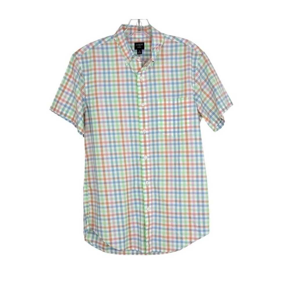 J Crew Flex Shirt Mens Small Check Short Sleeve Slim Button Up